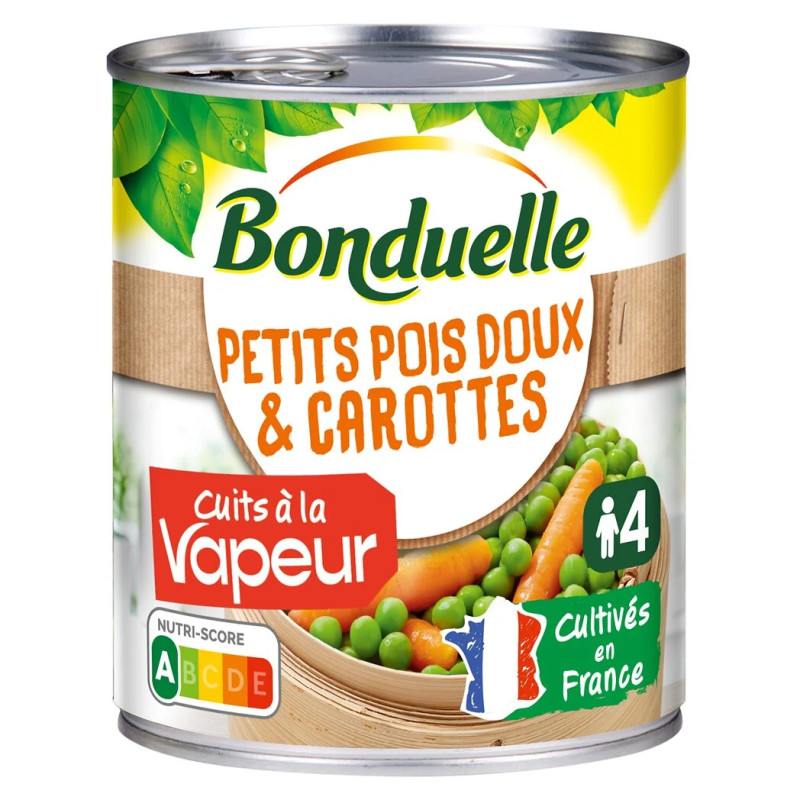 petits pois doux et carottes, cuits à la vapeur