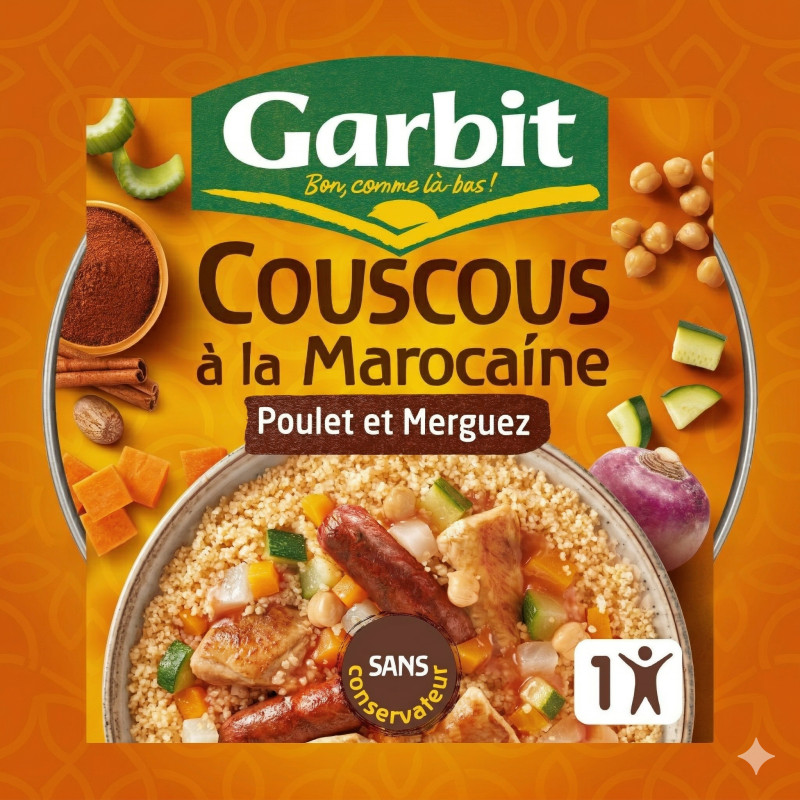 Couscous à la marocaine,  poulet et merguez