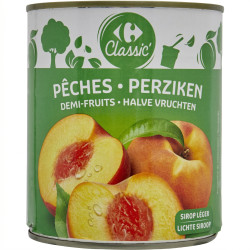 Pêches demi-fruits, sirop léger