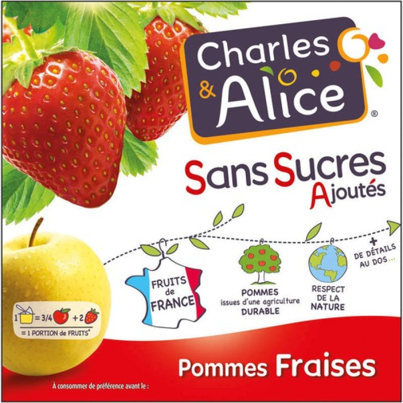 Purée de pommes et fraises, sans sucres ajoutés
