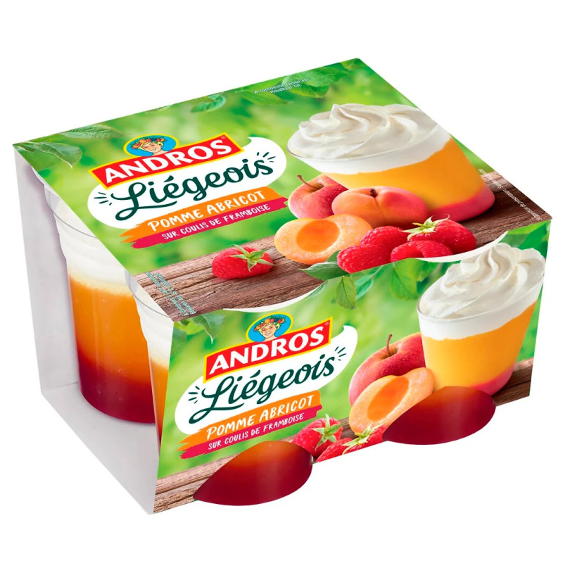 Liégeois pomme abricot, coulis framboise