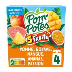 Pom'potes 5 fruits, pomme goyave mangue ananas passion