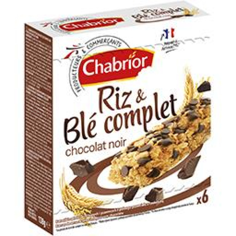 Barres riz et blé complet, chocolat noir