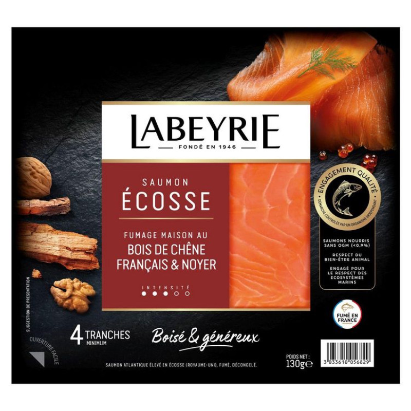 Saumon fumé Ecosse, fumâge au bois de chêne français & noyer