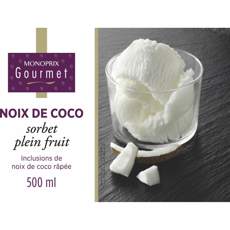 Sorbet plein fruit noix de coco râpée