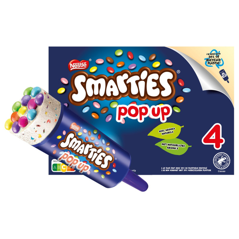 Smarties pop up, Glace vanille et bonbons chocolat au lait