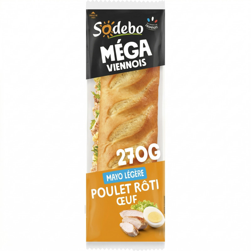 Sandwich méga viennois, poulet rôti œuf mayo légère