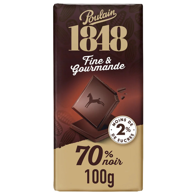 Fine et gourmande noir, chocolat noir moins 2% de sucres