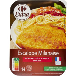 escalope milanaise, spaghetti sauce tomate