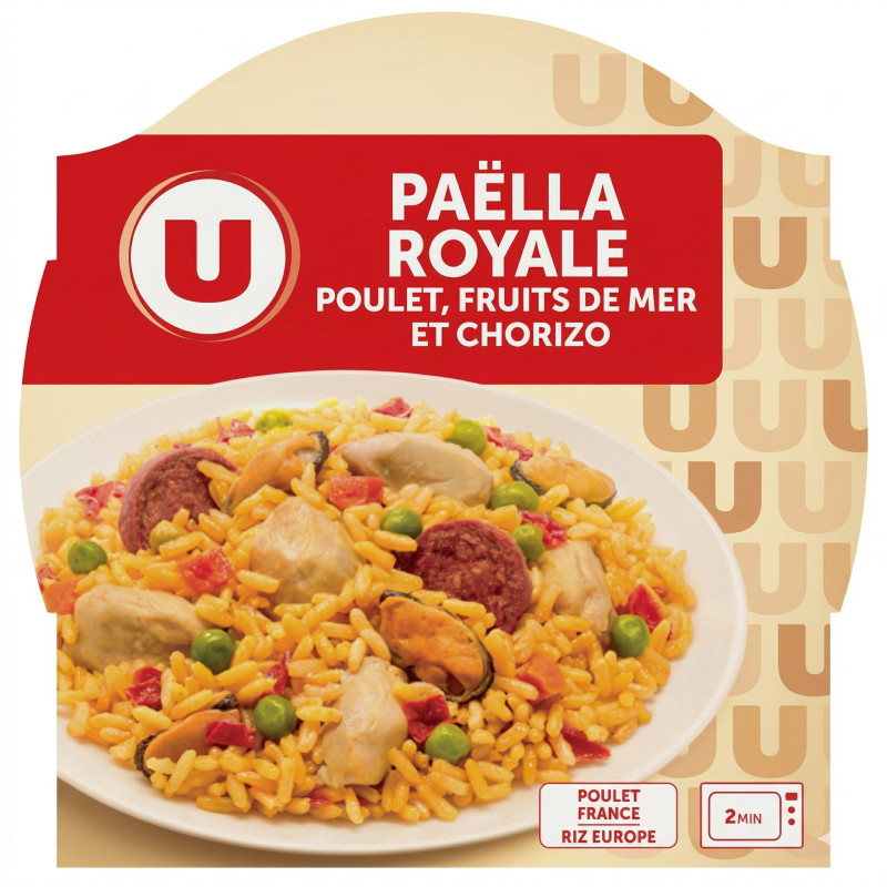 Paella royale, poulet fruits de mer chorizo