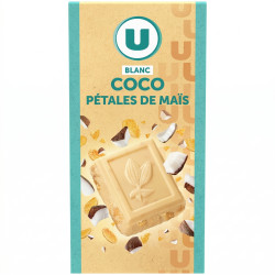 Tablette chocolat blanc noix de coco et pétales de maïs